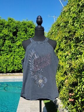 Harley-Davidson Black Graphic Halter Tank with Wing Motif XL